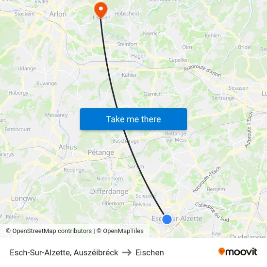 Esch-Sur-Alzette, Auszéibréck to Eischen map