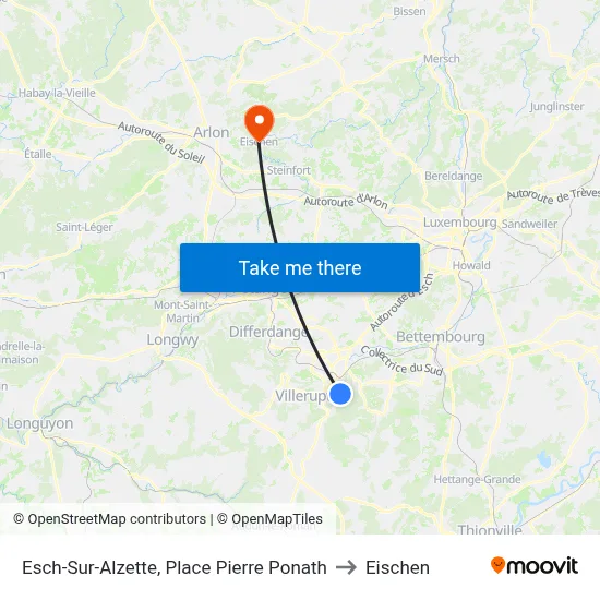 Esch-Sur-Alzette, Place Pierre Ponath to Eischen map