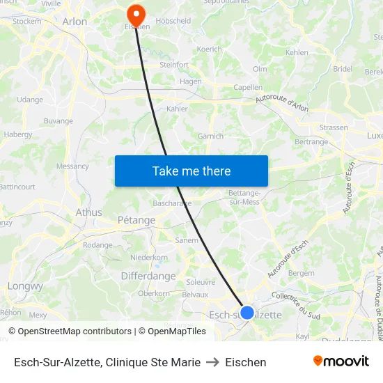 Esch-Sur-Alzette, Clinique Ste Marie to Eischen map