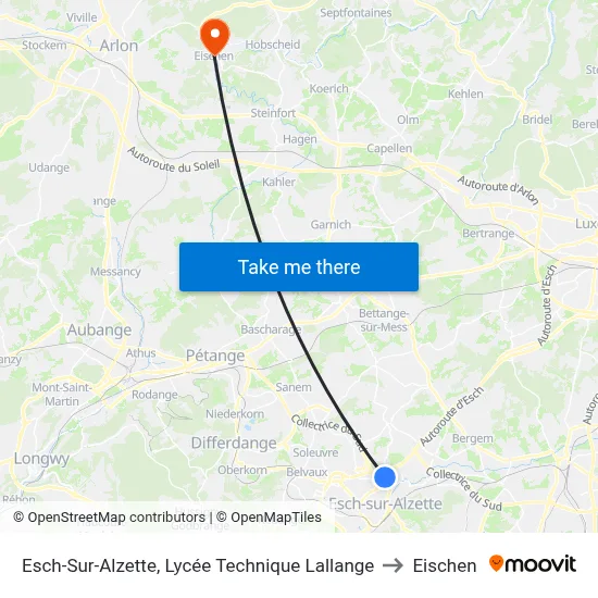 Esch-Sur-Alzette, Lycée Technique Lallange to Eischen map