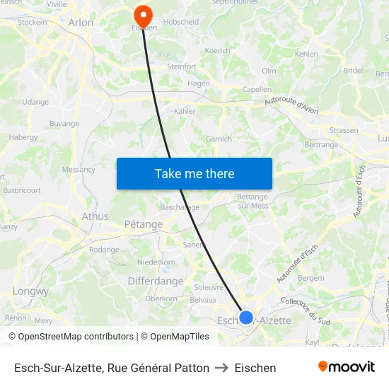 Esch-Sur-Alzette, Rue Général Patton to Eischen map