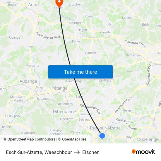 Esch-Sur-Alzette, Waeschbour to Eischen map