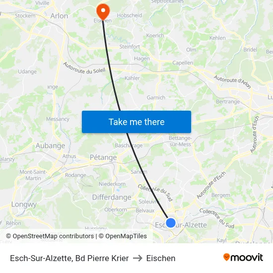 Esch-Sur-Alzette, Bd Pierre Krier to Eischen map