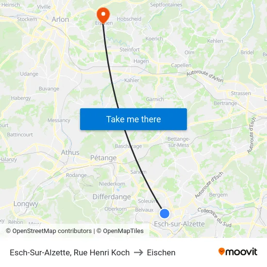 Esch-Sur-Alzette, Rue Henri Koch to Eischen map