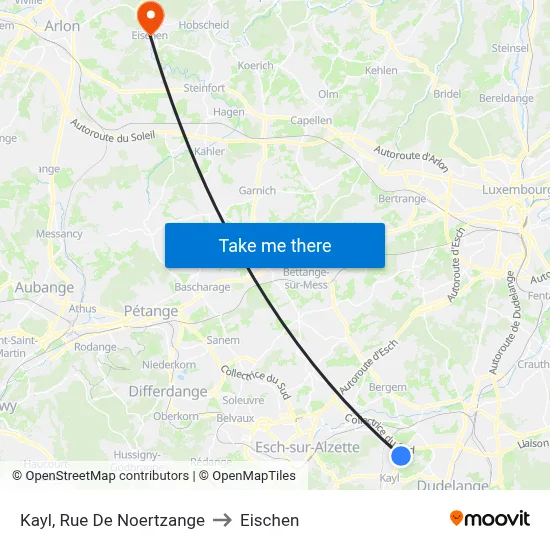 Kayl, Rue De Noertzange to Eischen map