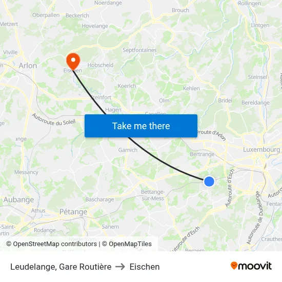Leudelange, Gare Routière to Eischen map