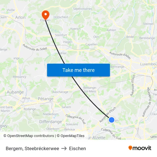 Bergem, Steebréckerwee to Eischen map