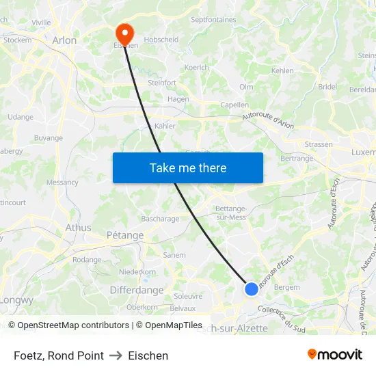 Foetz, Rond Point to Eischen map
