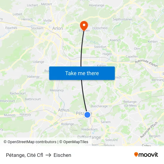Pétange, Cité Cfl to Eischen map