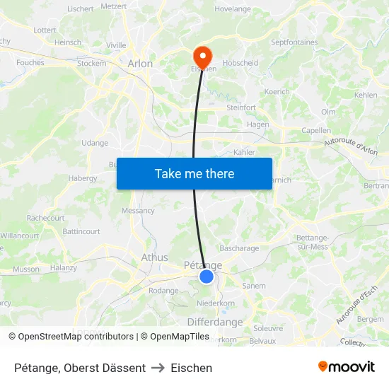 Pétange, Oberst Dässent to Eischen map