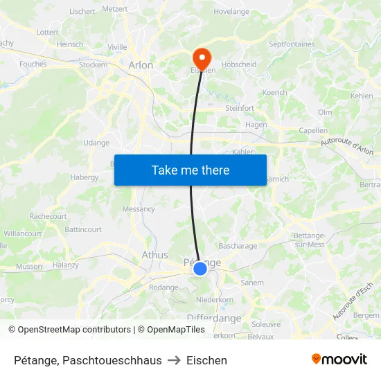 Pétange, Paschtoueschhaus to Eischen map