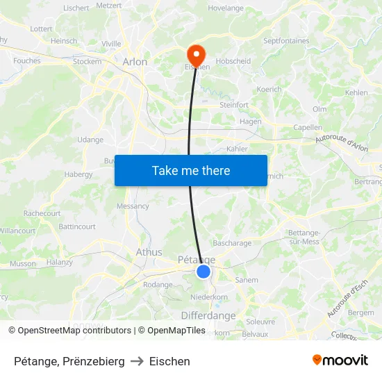 Pétange, Prënzebierg to Eischen map