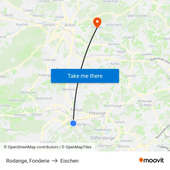 Rodange, Fonderie to Eischen map