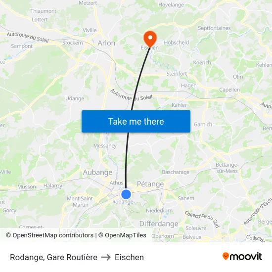 Rodange, Gare Routière to Eischen map