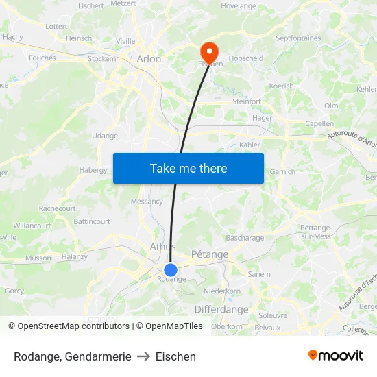 Rodange, Gendarmerie to Eischen map