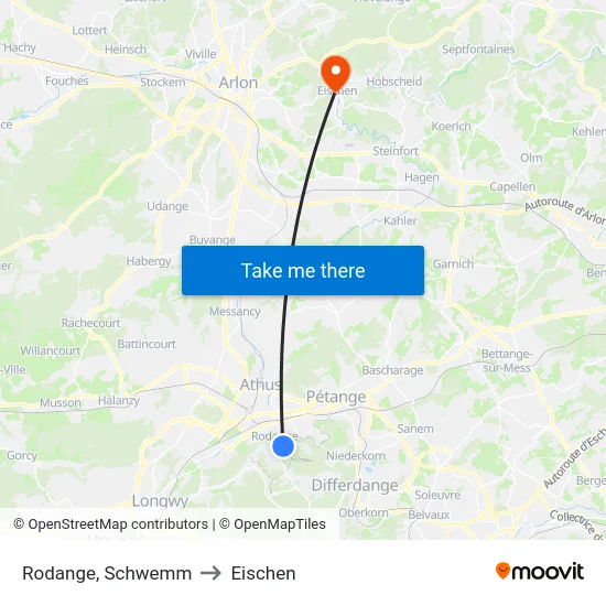 Rodange, Schwemm to Eischen map