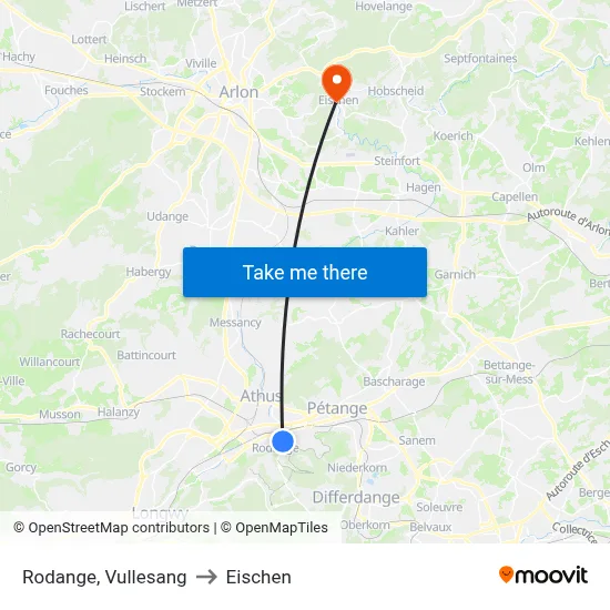 Rodange, Vullesang to Eischen map