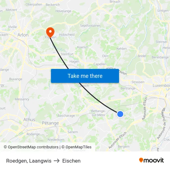 Roedgen, Laangwis to Eischen map