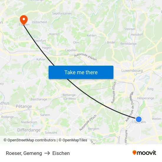 Roeser, Gemeng to Eischen map