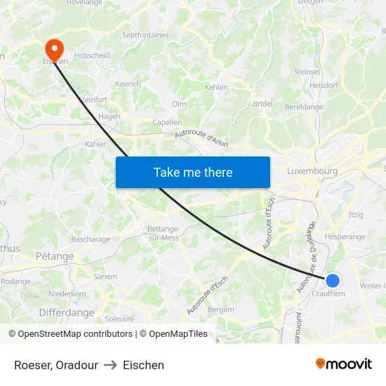 Roeser, Oradour to Eischen map