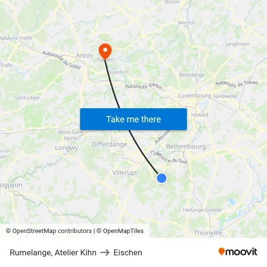 Rumelange, Atelier Kihn to Eischen map