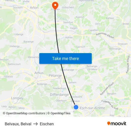 Belvaux, Belval to Eischen map