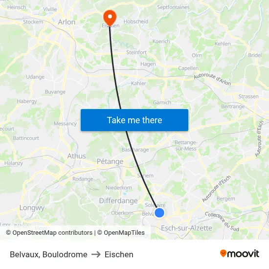 Belvaux, Boulodrome to Eischen map