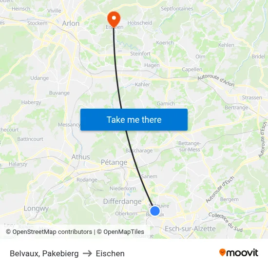 Belvaux, Pakebierg to Eischen map