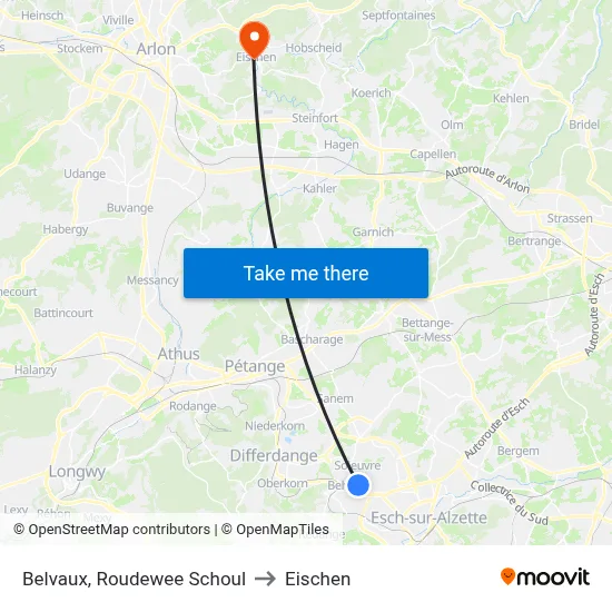 Belvaux, Roudewee Schoul to Eischen map