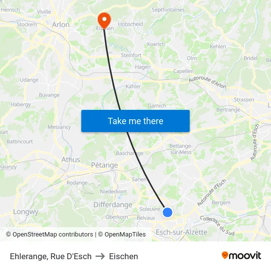 Ehlerange, Rue D'Esch to Eischen map