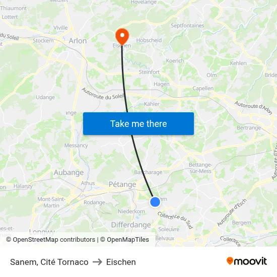 Sanem, Cité Tornaco to Eischen map