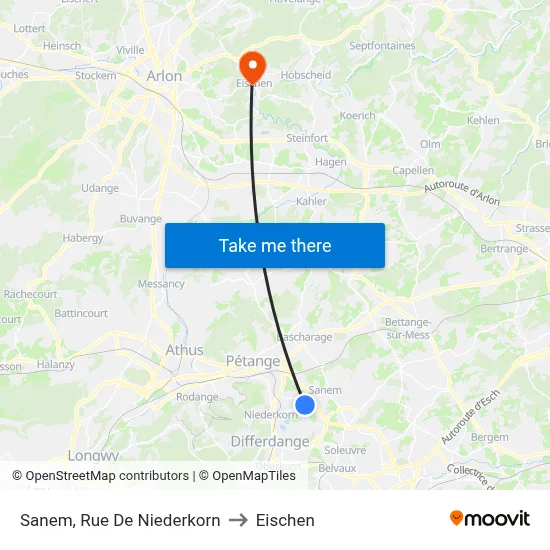 Sanem, Rue De Niederkorn to Eischen map