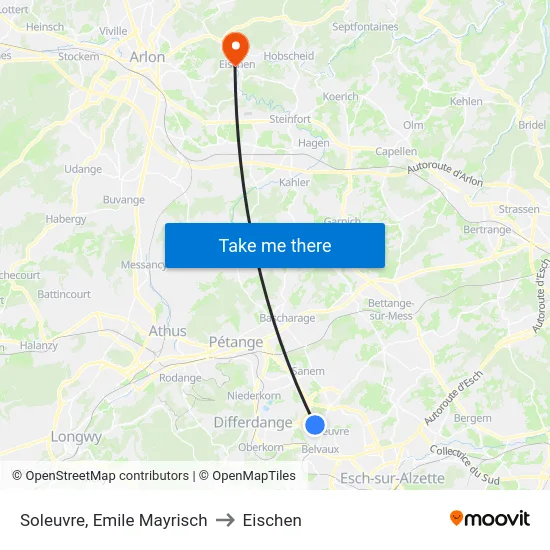 Soleuvre, Emile Mayrisch to Eischen map