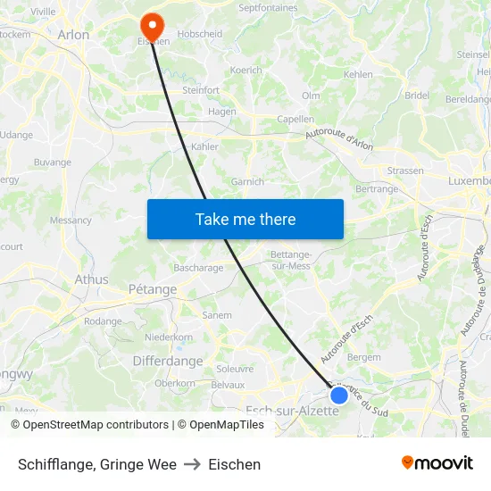 Schifflange, Gringe Wee to Eischen map