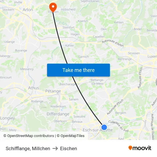 Schifflange, Millchen to Eischen map