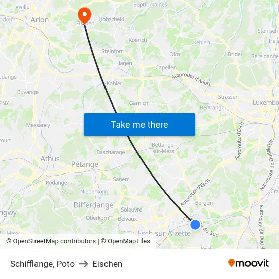 Schifflange, Poto to Eischen map