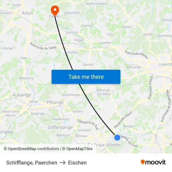 Schifflange, Paerchen to Eischen map