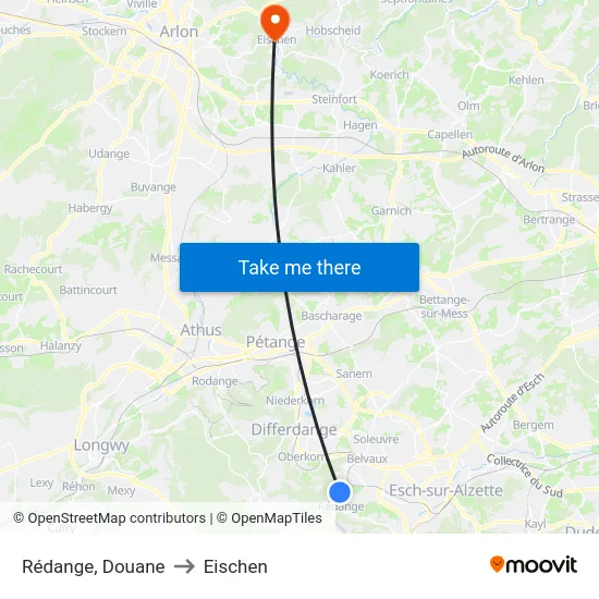Rédange, Douane to Eischen map