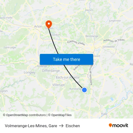 Volmerange-Les-Mines, Gare to Eischen map