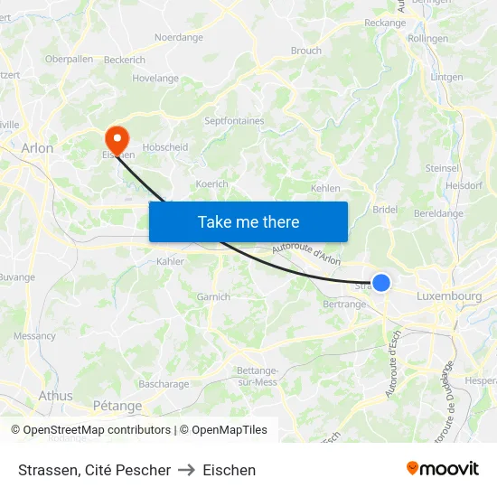 Strassen, Cité Pescher to Eischen map