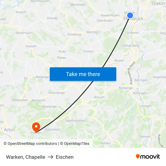 Warken, Chapelle to Eischen map