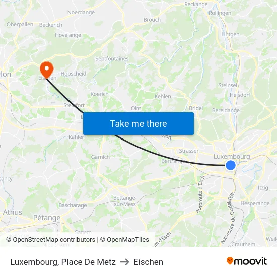 Luxembourg, Place De Metz to Eischen map