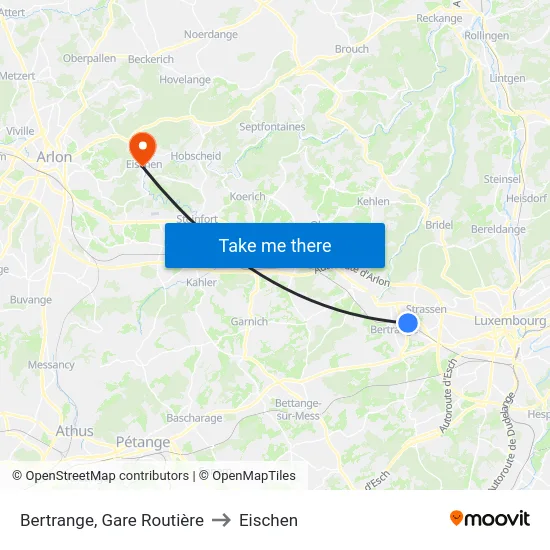 Bertrange, Gare Routière to Eischen map