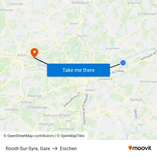 Roodt-Sur-Syre, Gare to Eischen map