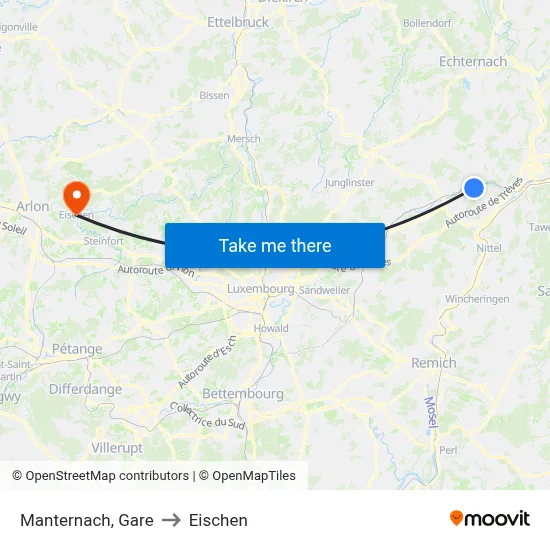 Manternach, Gare to Eischen map