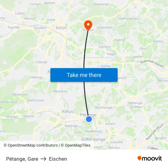 Pétange, Gare to Eischen map