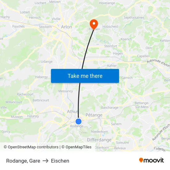 Rodange, Gare to Eischen map