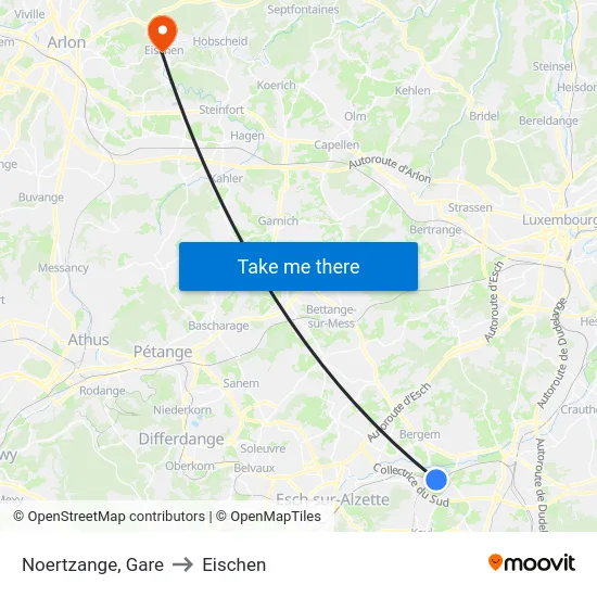 Noertzange, Gare to Eischen map
