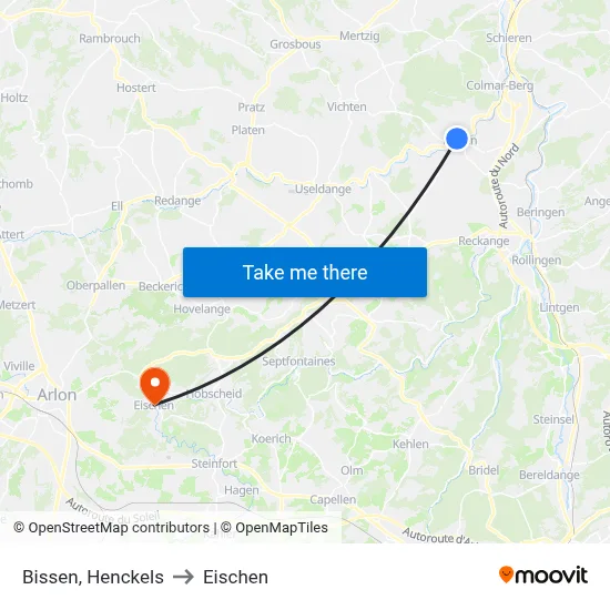Bissen, Henckels to Eischen map
