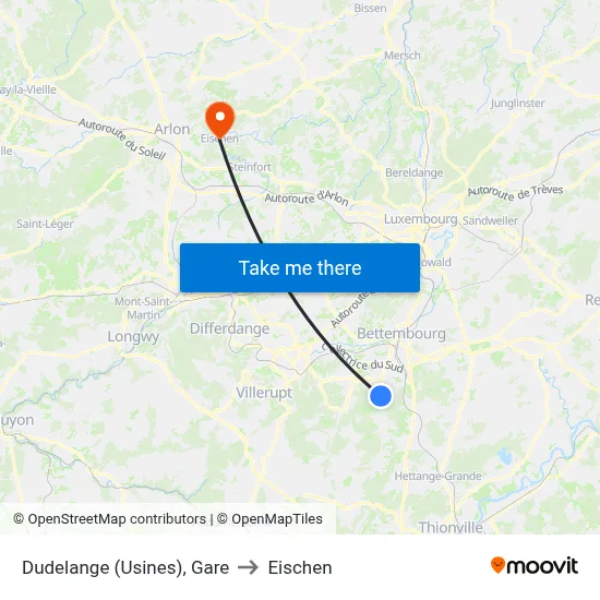 Dudelange (Usines), Gare to Eischen map